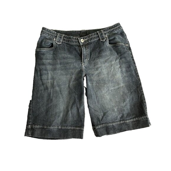 Lane Bryant Womens Shorts 18 Dark Blue Denim Zip Fly Elastic Waist Slash Pockets - Picture 1 of 10